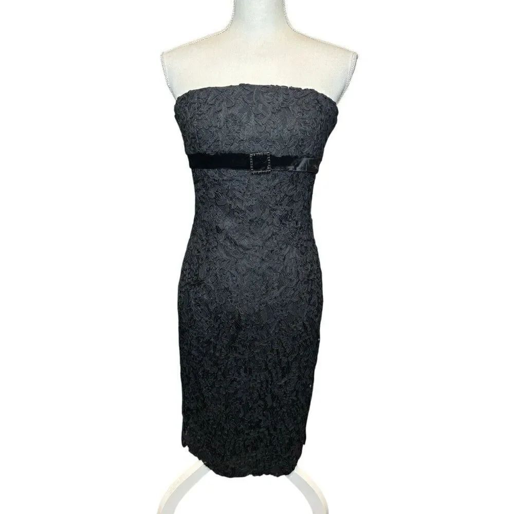 Carmen Marc Valvo Strapless Black Lace Dress Cocktail Dress Vintage Corset Sz 4